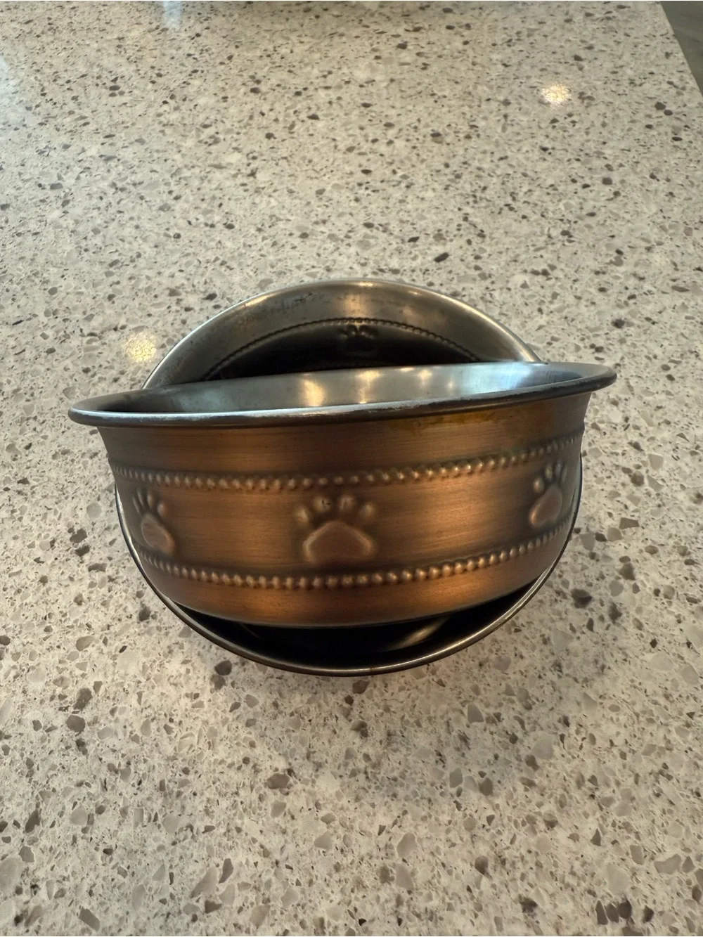 Decorative Paw-Print Metal Pet Bowl in Antique Bronze